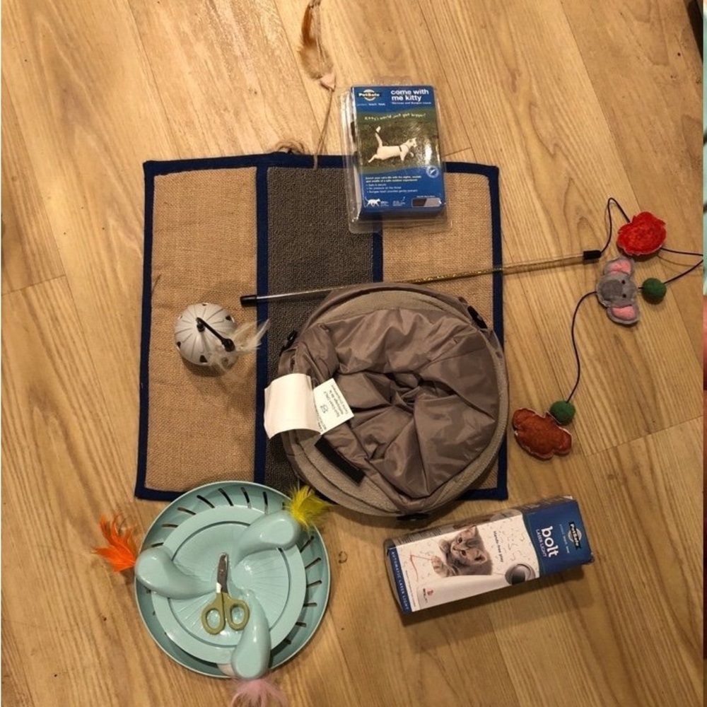 Bundle of cat toys and supplies